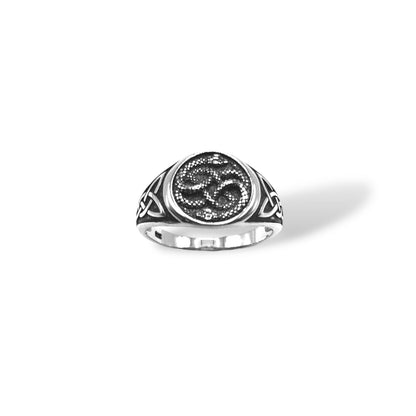 Sterling Silver Celtic Wrapped Snake Round Top Signet Ring Refined Jewelry