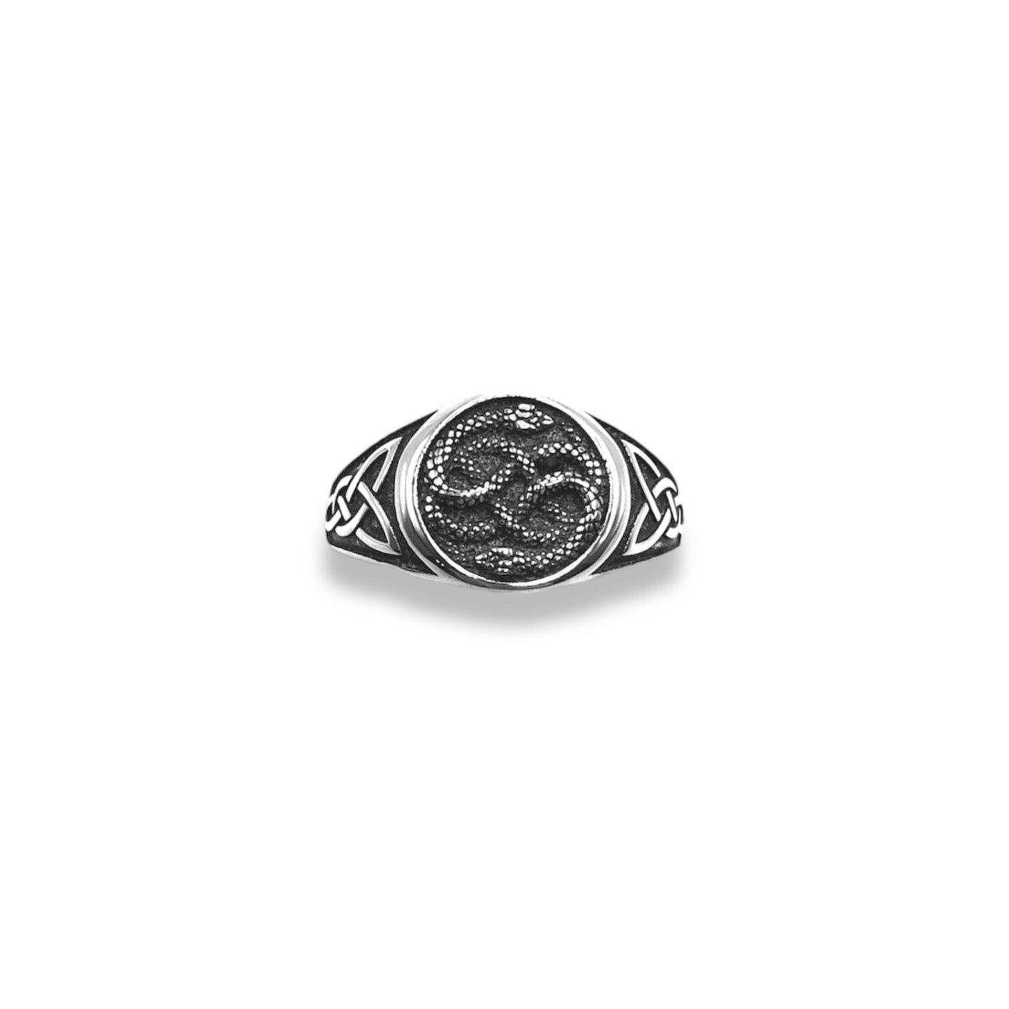 Sterling Silver Celtic Wrapped Snake Round Top Signet Ring Refined Jewelry