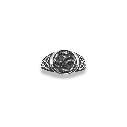 Sterling Silver Celtic Wrapped Snake Round Top Signet Ring Refined Jewelry