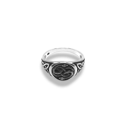 Sterling Silver Celtic Wrapped Snake Round Top Signet Ring Refined Jewelry