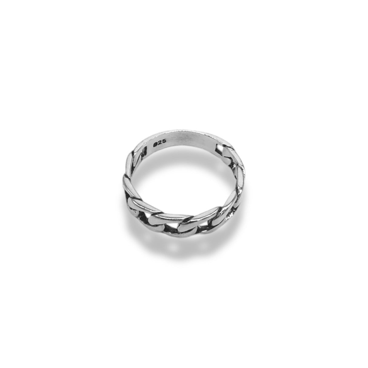 Sterling Silver Curb Chain Link Ring Refined Jewelry