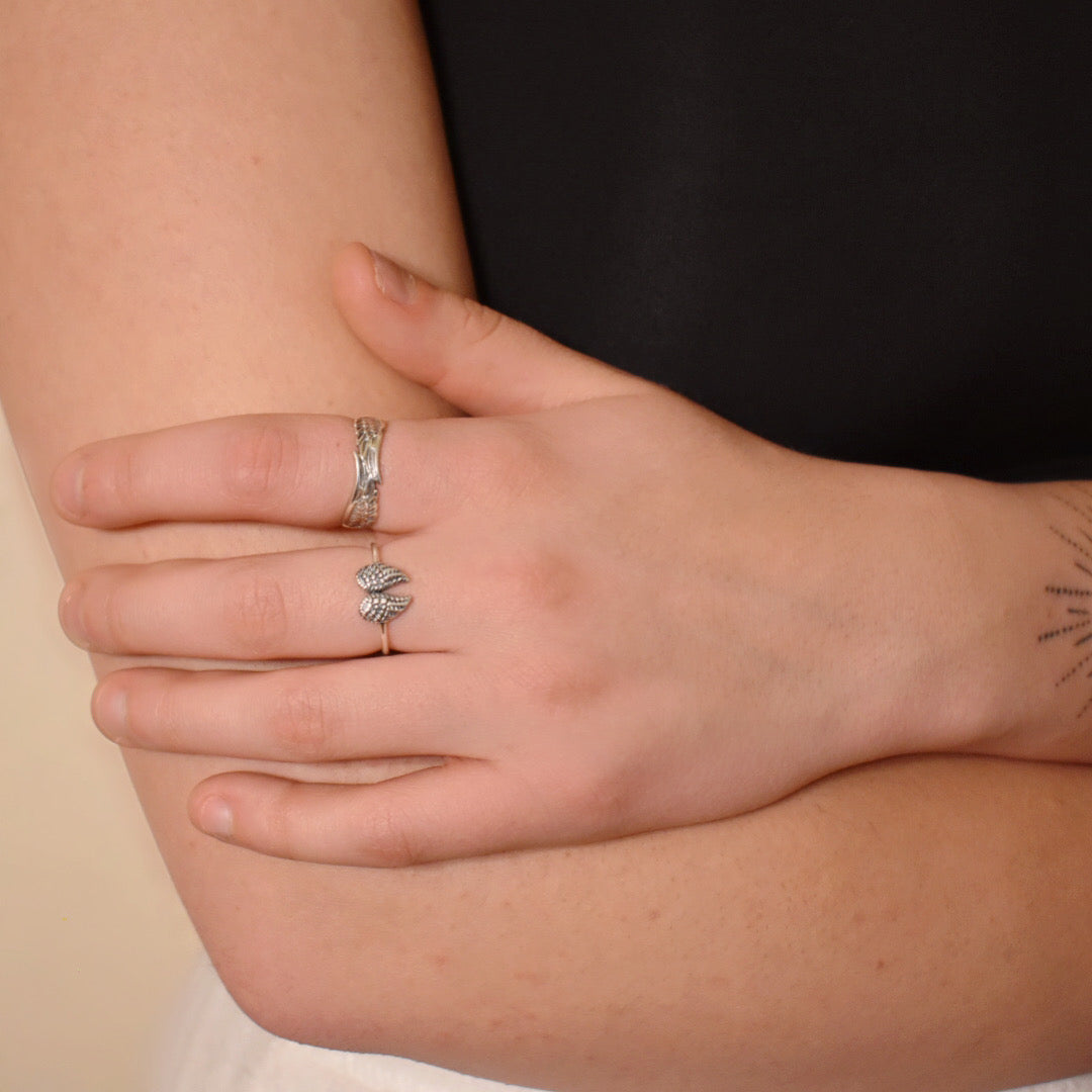 Sterling Silver Dainty Minimalist Oxidized Wings Ring Refined Jewelry