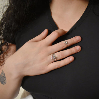 Sterling Silver Minimalist Oxidized Spider Ring Refined Jewelry