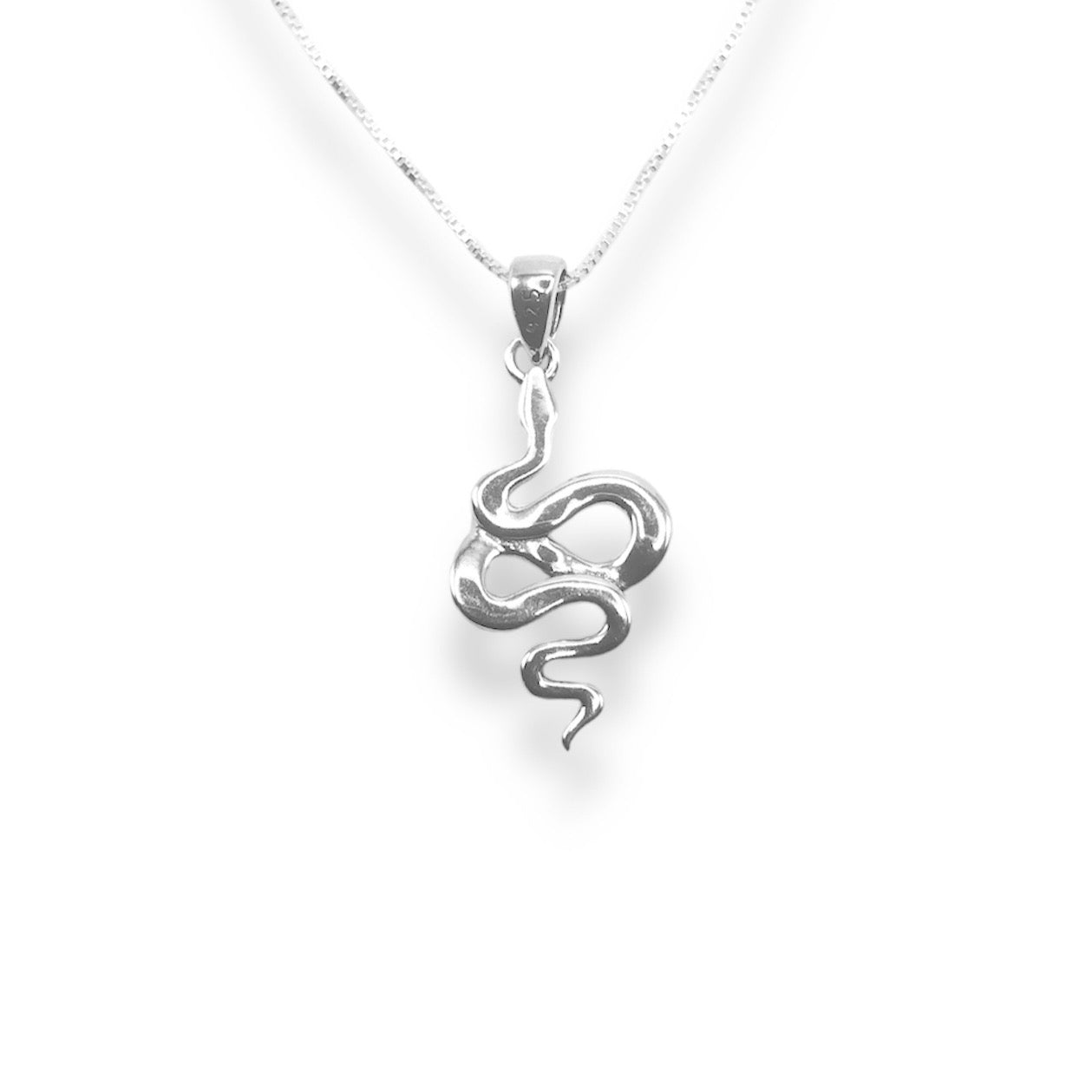 Sterling Silver Simply Slithering Snake Pendant Necklace With 18" 0.6mm Box Chain