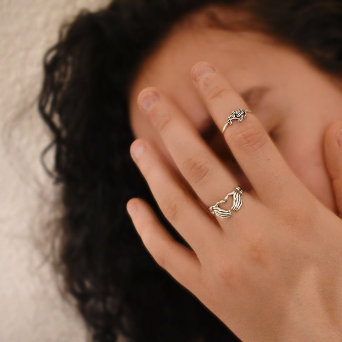 Sterling Silver Skeleton Heart Hands Ring Refined Jewelry