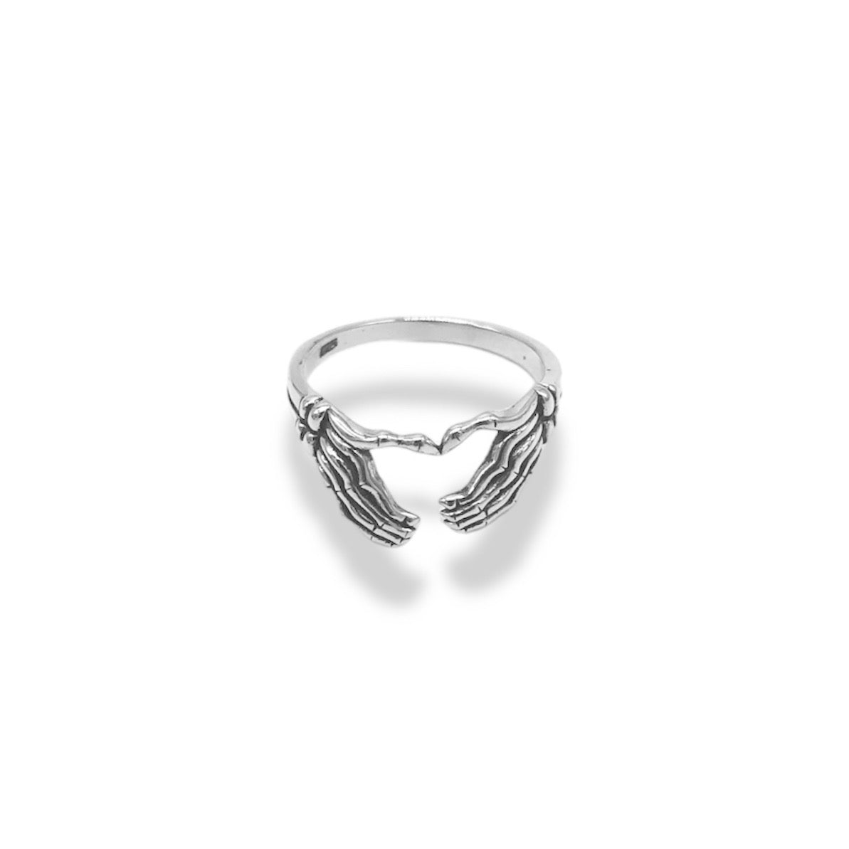 Sterling Silver Skeleton Heart Hands Ring Refined Jewelry