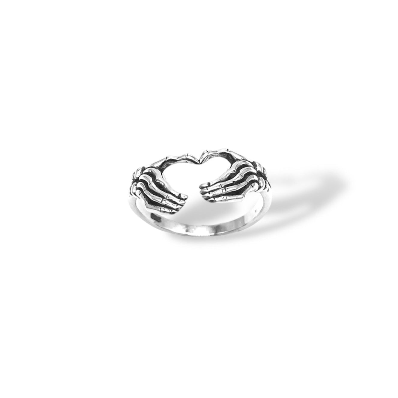 Sterling Silver Skeleton Heart Hands Ring Refined Jewelry