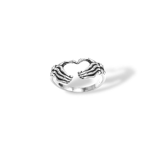 Sterling Silver Skeleton Heart Hands Ring Refined Jewelry