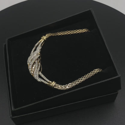 1 Ct Diamond Sterling Silver & Gold Plated Twist Frontal Swirl Necklace